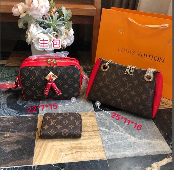 

2019 three-piece fashion new designers handbag classic selling style real cow high leather tote bag shoulder shopping--4