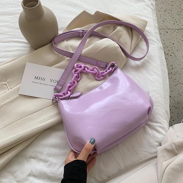 

new simple female shoulder bags acrylic chain small pu leather crossbody bags for women solid color ladies' travel flap