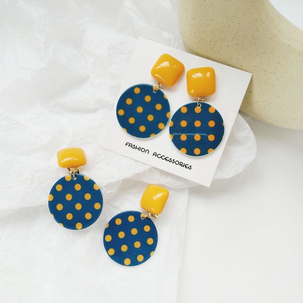 

blue yellow mixed acrylic resin sweet earring, Silver