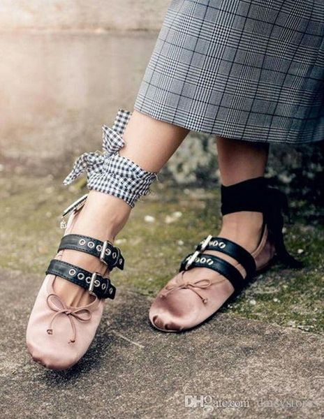 

new genuine leather buckle straps flats comfortable ladies gladiator lace up ballerinas round toe pink black leather women flats