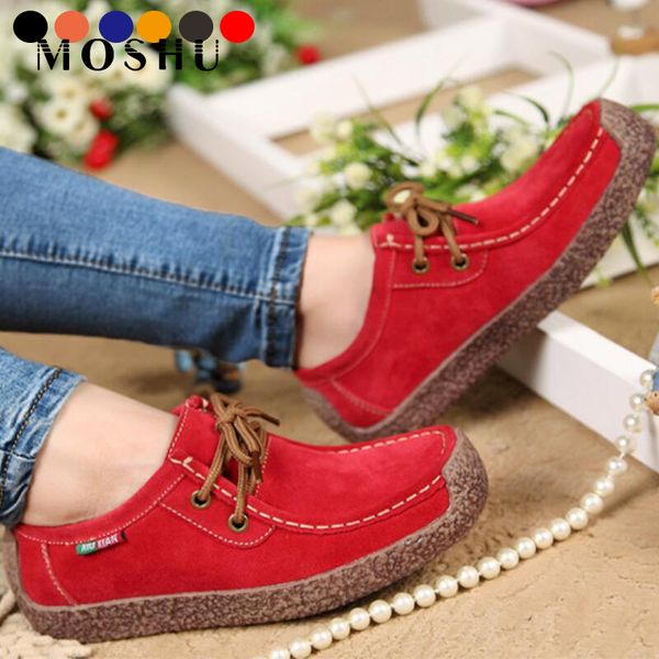 

women genuine leather flats lace up loafers moccasins round toe comfortable casual driving shoes chaussure femme size 35-42, Black