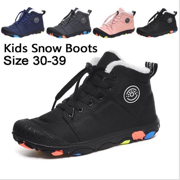 

kids snow boots boys winter matin boots cotton fleece girl snow boot dress ankle boots baby boot with lock retro fashion boot c7091, Black;grey