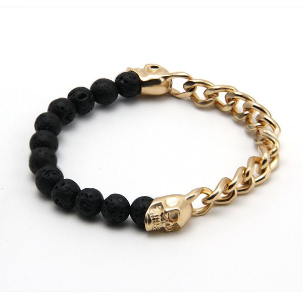 

fashion new hand beaded natural stone bracelet metal skull jewelry woven bracelet sale, Golden;silver