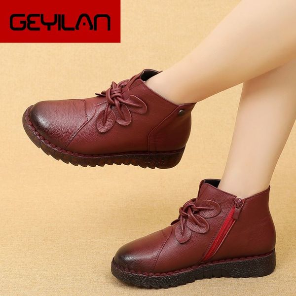 

winter shoes woman genuine leather flat snow boots casual ankle boots women warm mother shoes women, Black