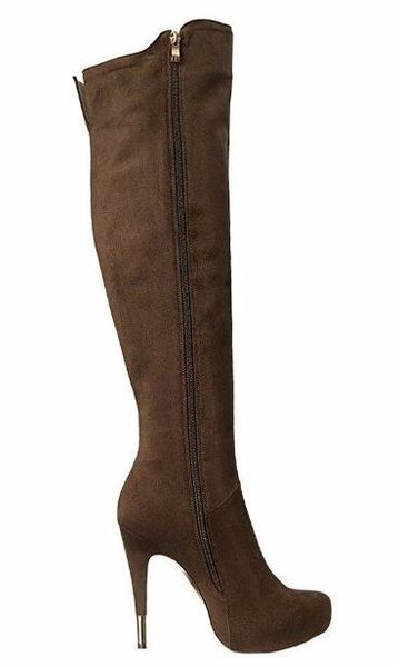 

woman winter brown zip high heel long boots ladies flock round toe thin heel knee-high boots platform shoes size 35-43, Black