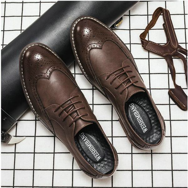 

formal men dress shoes male leather classic brogue shoes flats oxfords for wedding office business a53-79, Black