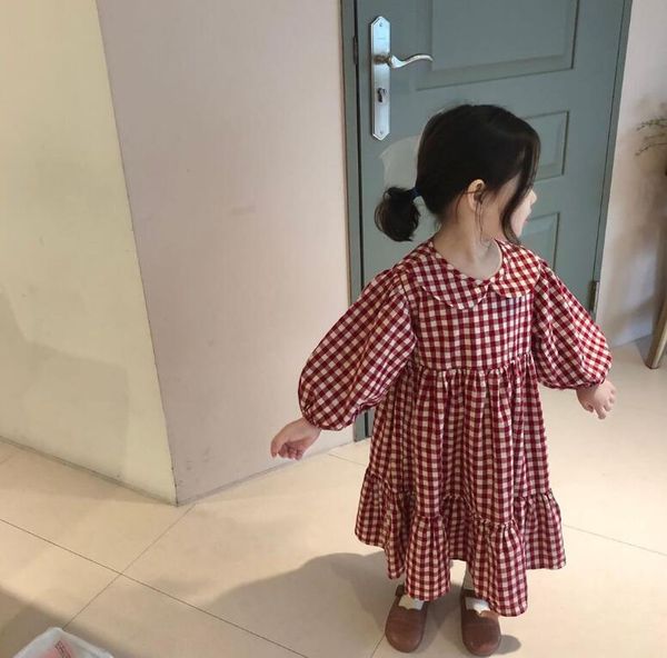 

2020 korea style baby girls plaid dress fashion spring kids girls dresses 1-6 years, Red;yellow