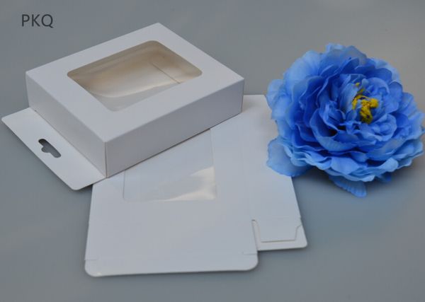 

50pcs universal 3x8x13cm kraft box white phone paper case package box packaging window mobile scarf packing display retail jscib