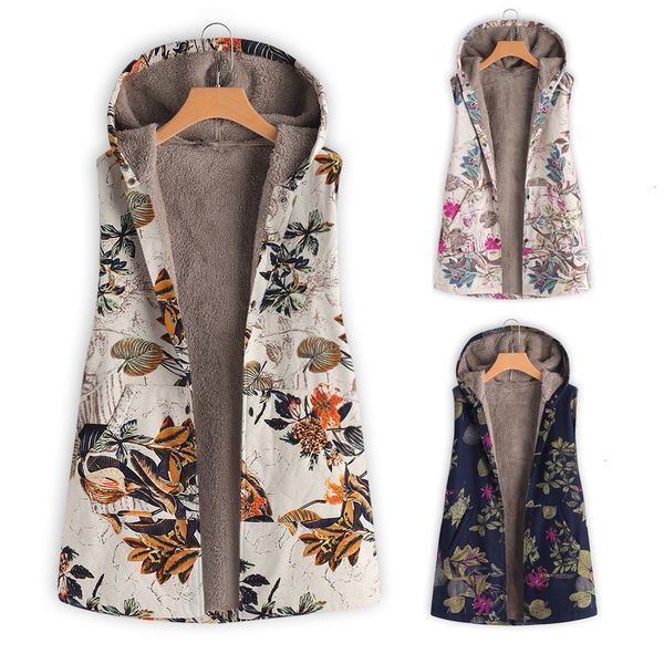 

plus size 5xl lady vest coats retro floral 2019 spring autumn hooded outwear coat veste femme casual printed coat vest, Black;white