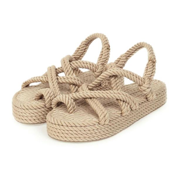 

sandals women plus size wedges shoes for high heels summer rope flip flop chaussures femme platform, Black