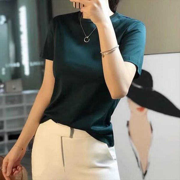 

2019 mercerized t-shirt mercerized cotton cotton white t-shirt duan xiu simple slim women's temperament body clothes