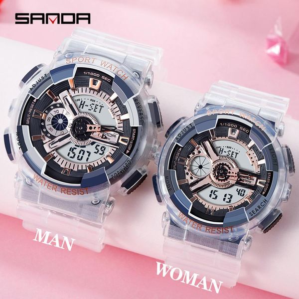 

sanda brand couple sports watches fashion waterproof sports watch transparent strap digital couple watch women relogio masculino, Slivery;brown