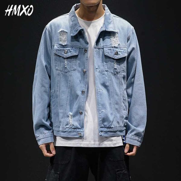 Hmxo nova moda masculina s desgastado design denim estilo retro jaqueta jeans casual street wear primavera roupas masculinas grande xl