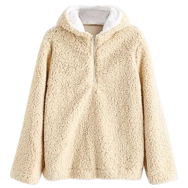 

women autumn winter plus size coat jacket thick warm fleece hooded zipped coat jacket causal female plush sweater outwear #801, Black;brown