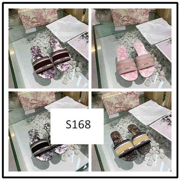 

with boxnew slippers summer luxury woman beach alphabet slippers designer rough sandals knitted cloth embroidery woman shoes 8, Black