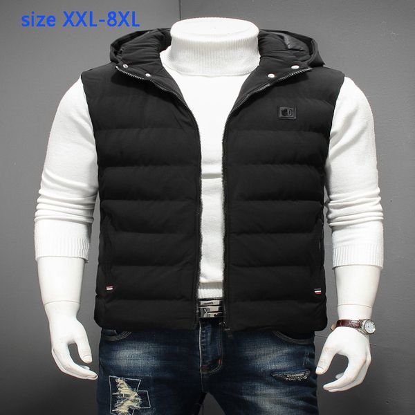 

new arrival fashion autumn winter men padded vest hooded warm tide extra large casual plus size xl 2xl 3xl 4xl 5xl 6xl 7xl 8xl, Black;white