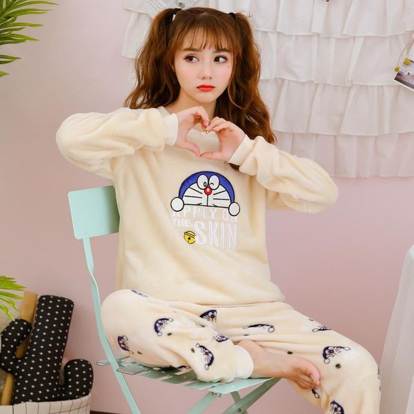 

пижамы женские осень зима толстые плюс бархат фланель с длинным рукавом сладкий милый мультфильм коралловый бархат спортивный костюм из двух