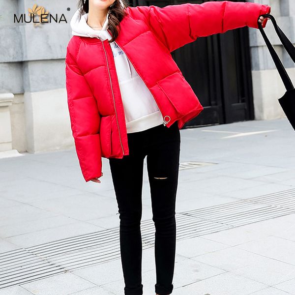 

mulena baseball collar zipper down coat women solid pockets no-hood bread suit female casual brief warm ladies down coats winter, Black