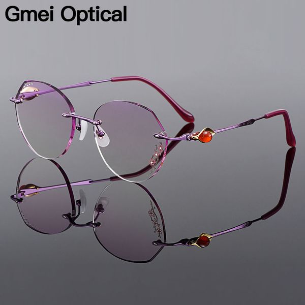 

gmei optical stylish purple pure titanium women diamond trimming rimless glasses frame with gradient tinted plano lenses q26124, Black