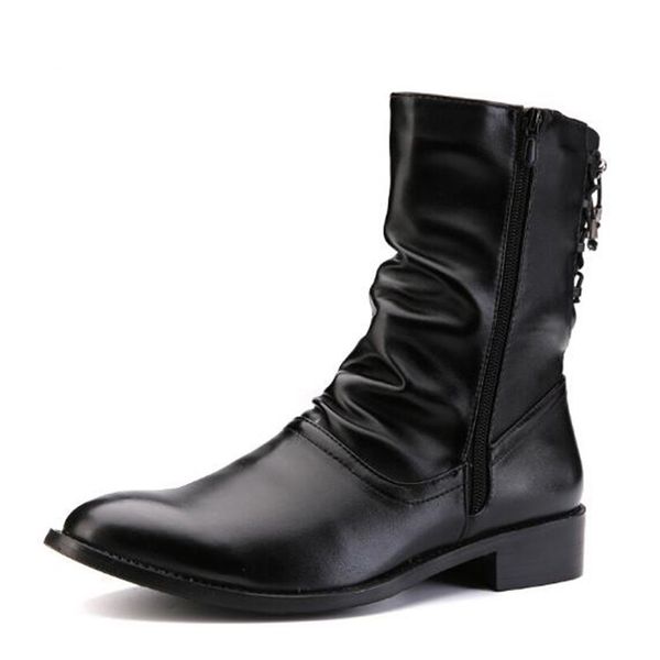 

Pointed Toe British style Men Mid-Calf boots Genuine leather Warm Winter Male Motorcycle boots
