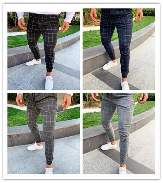 

male casual drawstring pencil pants mens casual trousers new arrival mens plaid designer pants fashion printed, Black