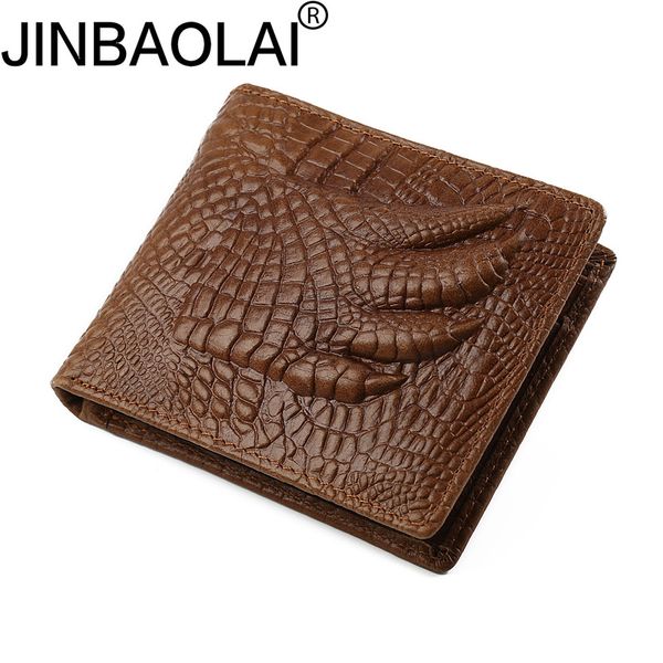 

jinbaolai first layer cowhide foreign trade retro wallet leather crocodile print men's coin zero wallet tide ing, Red;black