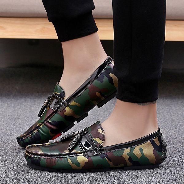 

new fashion men camouflage pattern shoes comfortable breathable loafers moccasin design lazy slip-on driving man shoe large size, Black