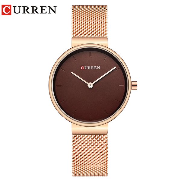 

curren fashion luxury ladies watch steel mesh strap minimalist women watches casual quartz female clock 9016, Slivery;brown