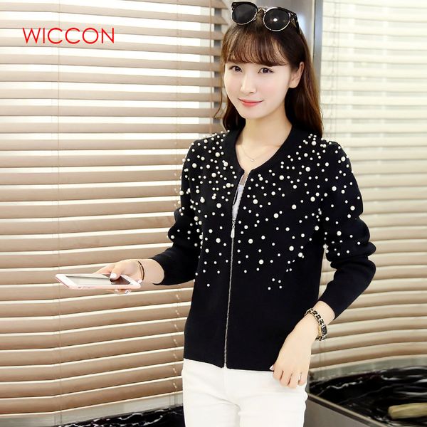 

new fashion autumn winter women cardigans sweaters knitted christmas sweater pearl beaded cardigans feminino, Black;brown