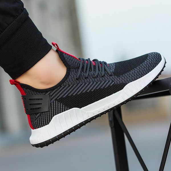 

outdoor men's steel toe work safety shoes casual breathable sneakers puncture proof boots comfortable industrial shoes for men, Black