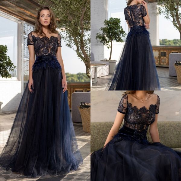 

cristallini 2019 вечерние платья jewel с коротким рукавом кружевные аппликации из бисера пром платья длина пола a line платья для особых слу, Black;red