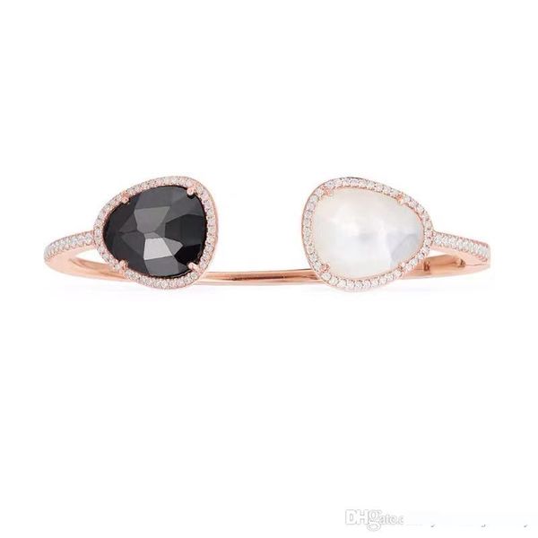 

women popular bracelet bangle rose gold plated black white stone bracelets bangles for girls women for party wedding nice gift, Golden;silver