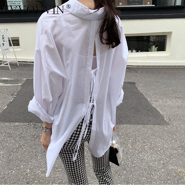 

tvvovvin 2020 spring summer new arrivals stand collar ful sleeve pockets solid pattern women casual loose was thin shirt em58, White