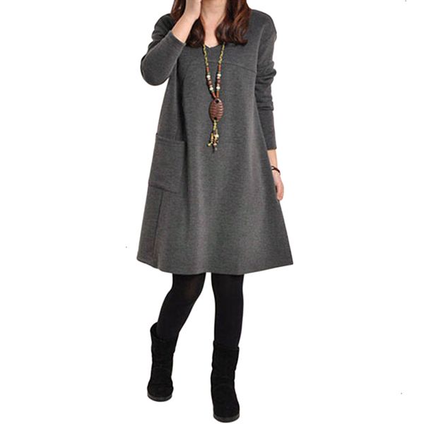 

women clothing summer dress autumn fashion women dress long sleeve solid loose party dress vestidos plus size casual designer clothes, Black;gray