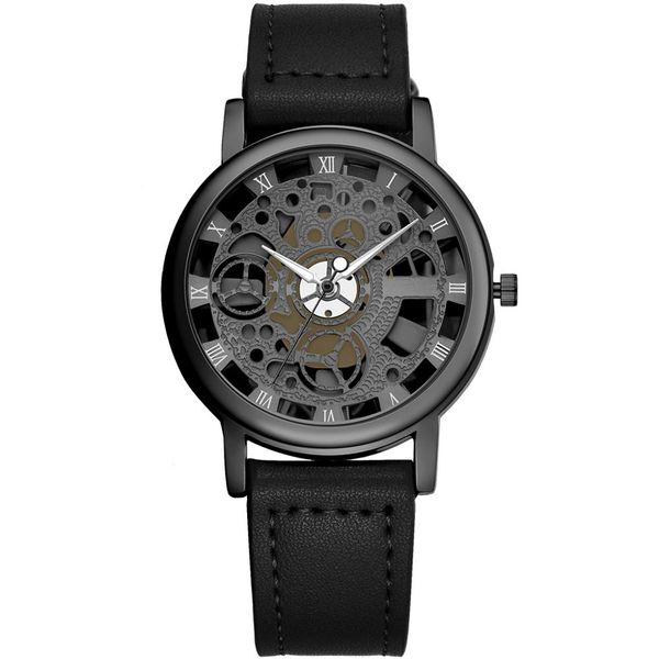 

synoke quartz watch imitation mechanical watch hollow design simple fashion men's belt, Slivery;brown