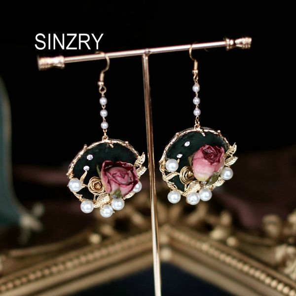 

sinzry original handamde preserved rose flower vintage exaggerated dangle earrings fashion jewelry, Silver