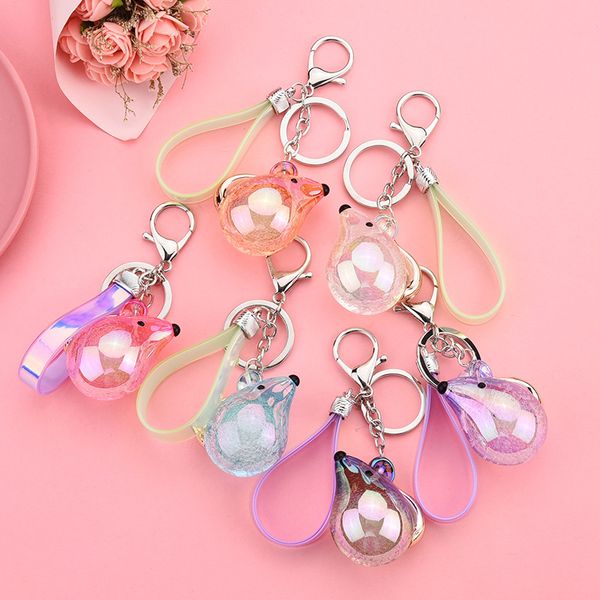 

colourful acrylic crystal bubble jelly mouse keychain colourful laser leather rope accessories keyring in 2020, Silver