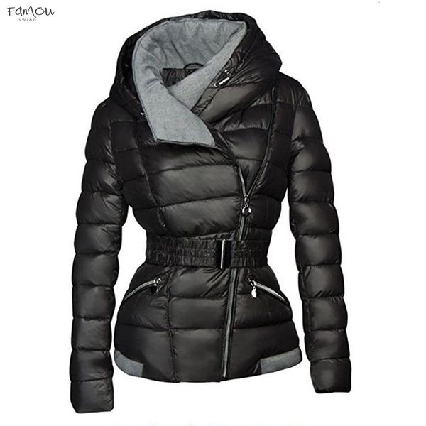 

Winter Coats Women 2019 Parkas Cotton Warm Thick Short Jacket Coat With Belt Slim Casual Zipper Gothic Black 50% Outerwear Overcoats