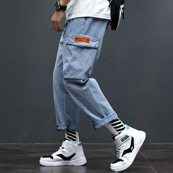 

fashion hip hop jeans men streetwear high street loose jean homme denim trousers men jeans pants elastic waist plus size 4xl, Blue