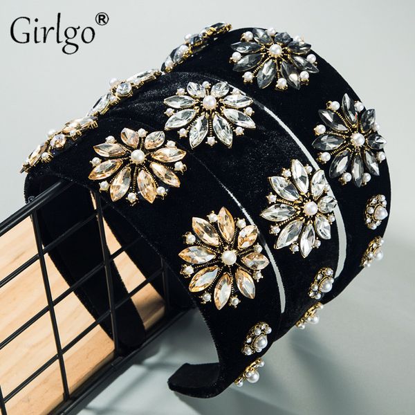 

girlgo bohemian цветка способа hairbands для женщин элегантный кристалл аксессуары для волос ободки ювелирные свадебные подарки партии, Golden;white