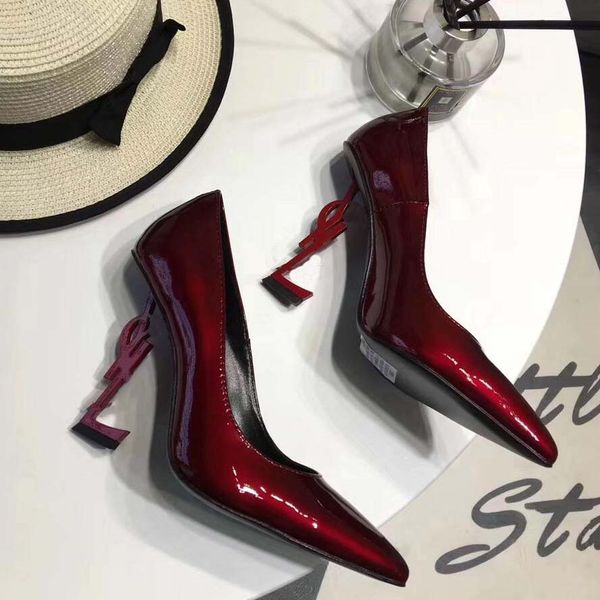 

2019 new thrill heels sandals women party dress wedding shoes letters shoes patent leather high heels size35-41 with box w10, Black