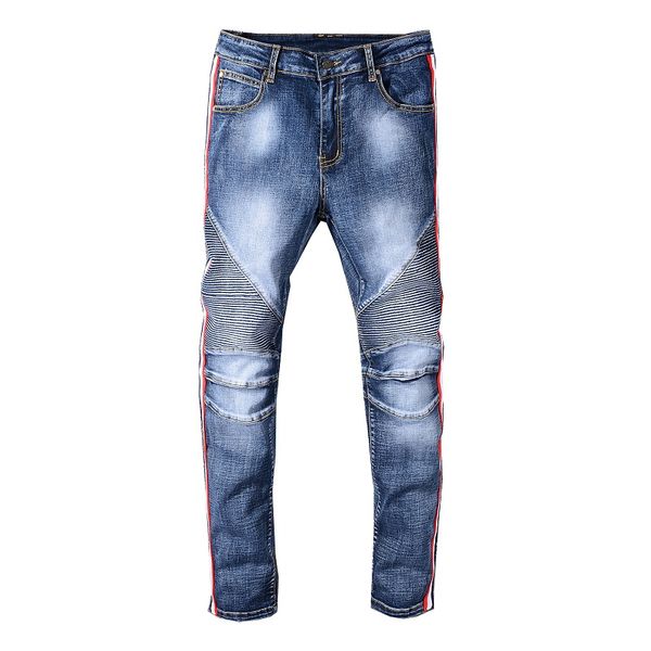 

2019 brand new mens jeans distressed ripped biker jeans slim fit motorcycle biker denim jeans fashion men designer pants plus size 28-40, Blue