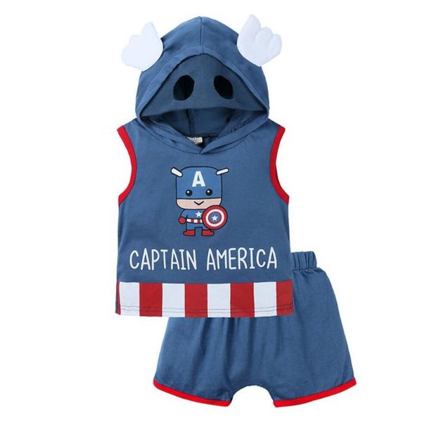 

baby boy clothing sets infants newborn boys clothes summer sleeveless hooded +shorts 2pcs bebes outfits series, White