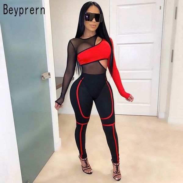 

beyprern contrast color matching bodysuit and legging set casual women long sleeve cut out matching active set 2 pieces, White