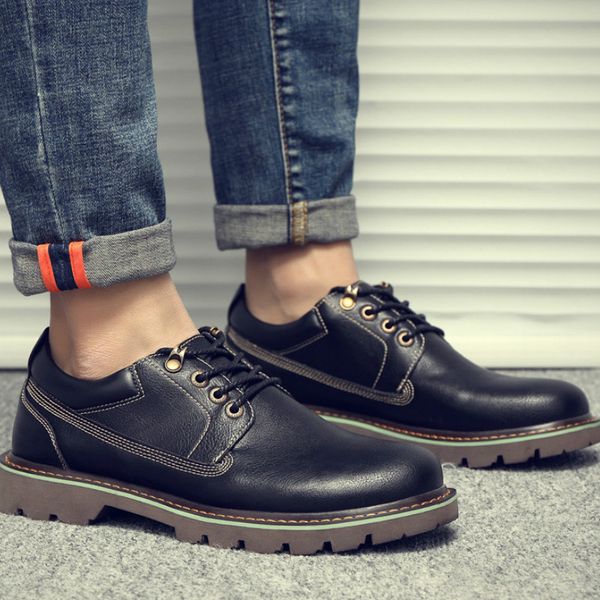

2019 fashion men casual leather shoes men leather shoes work safety winter waterproof ankle botas zapatos hombre s7-53, Black