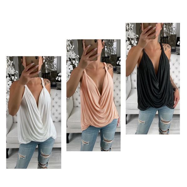 

женщины глубокий v-образный вырез ремень tank tops wrap плиссированных сборок summer beach tops gdd99, White