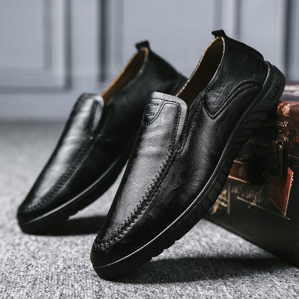 

2020 new men's business casual shoes peas peas shoes men's fashion simple pu pu dress, Black