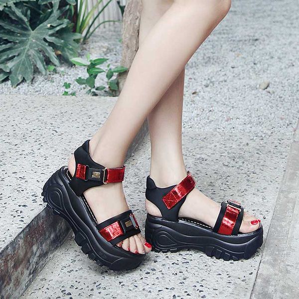 

black platform sandals all-match with heel womens wedges high heels shoes woman brands summer 2020 suit female