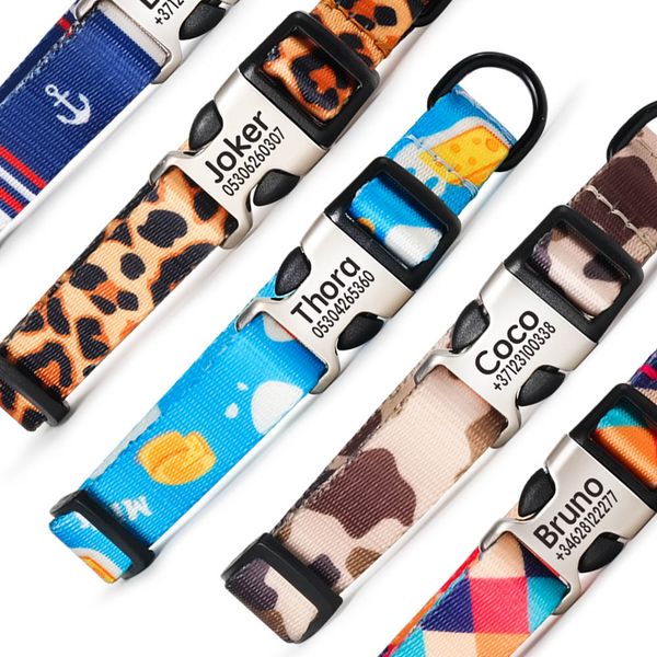 

fashion nylon print personalized engraved name dog collar leash custom puppy cat pet collars id tag for small medium large dogs