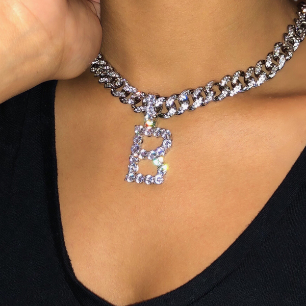 

iced out bling custom initial cuban necklace 10mm cz cuban link chain with name 26letter alphabet necklace personalized jewelry, Silver